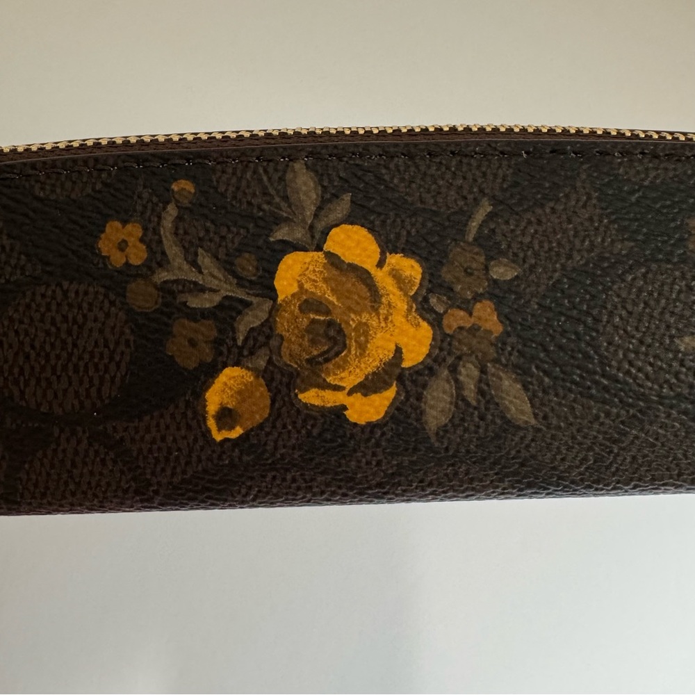 Coach CCI83 Signature Canvas Floral Print Pencil Case Walnut Yellow NWT - Picture 12 of 15